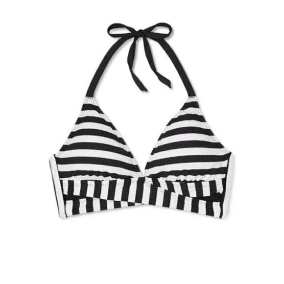 Kona Sol Women's Removable Bra Pads Navy Stripes Halter Bikini Top - Picture 3 of 3